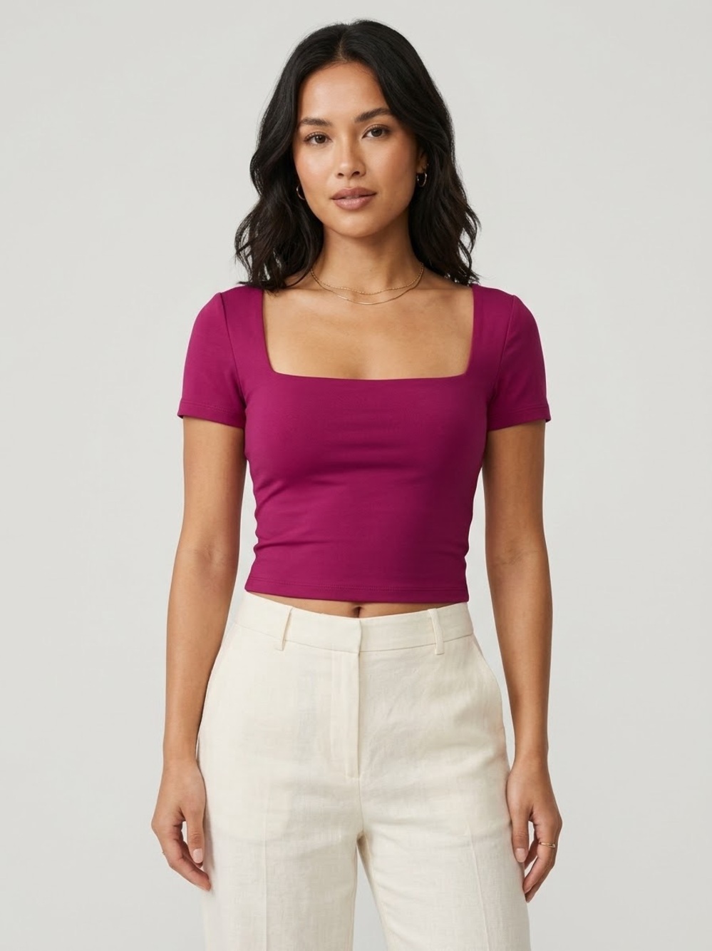 Babaton Off-Shoulder Crop Top in Fuchsia Pink